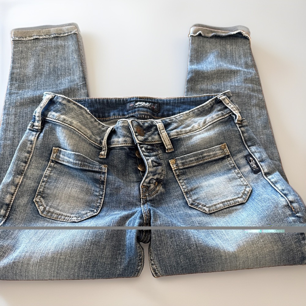 Silver Jeans Elyse Crop Button-Fly Front Pocket Skinny 27/25
